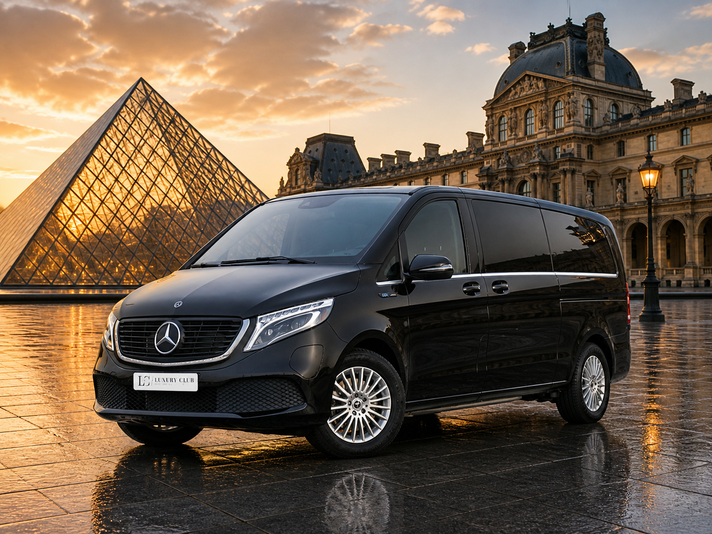 Van Mercedes noir, configuration salon